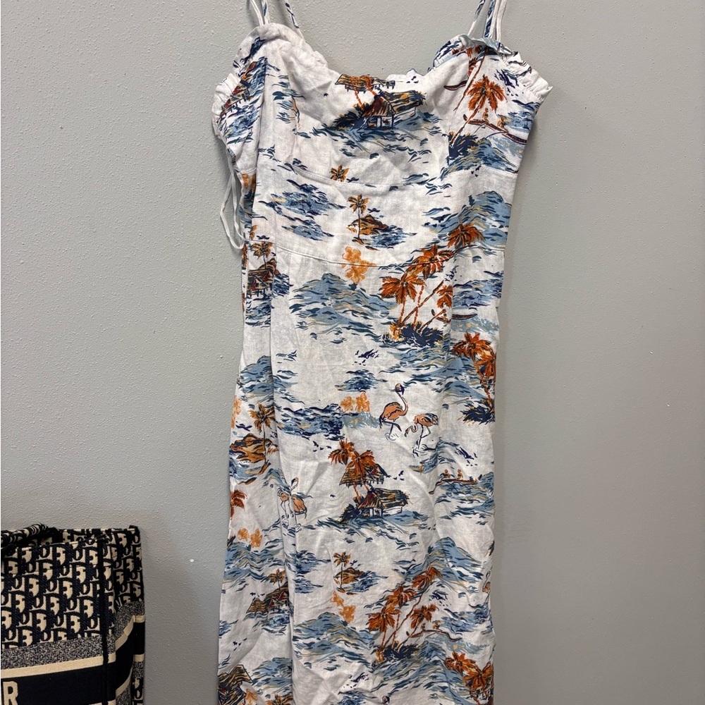 Free People Beach Party Midi Neutral Cream Floral Print Women's Dress vacation - Picture 5 of 10